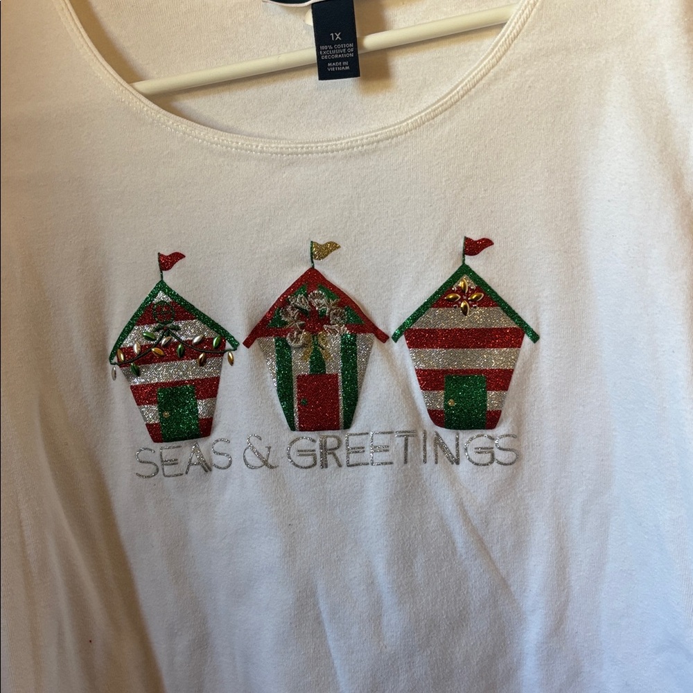 Karen Scott Festive Holiday Long Sleeve Shirt 1X - Picture 2 of 3
